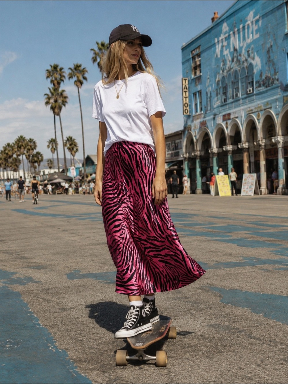 Topshop Pink and Black Zebra A-Line Skirt